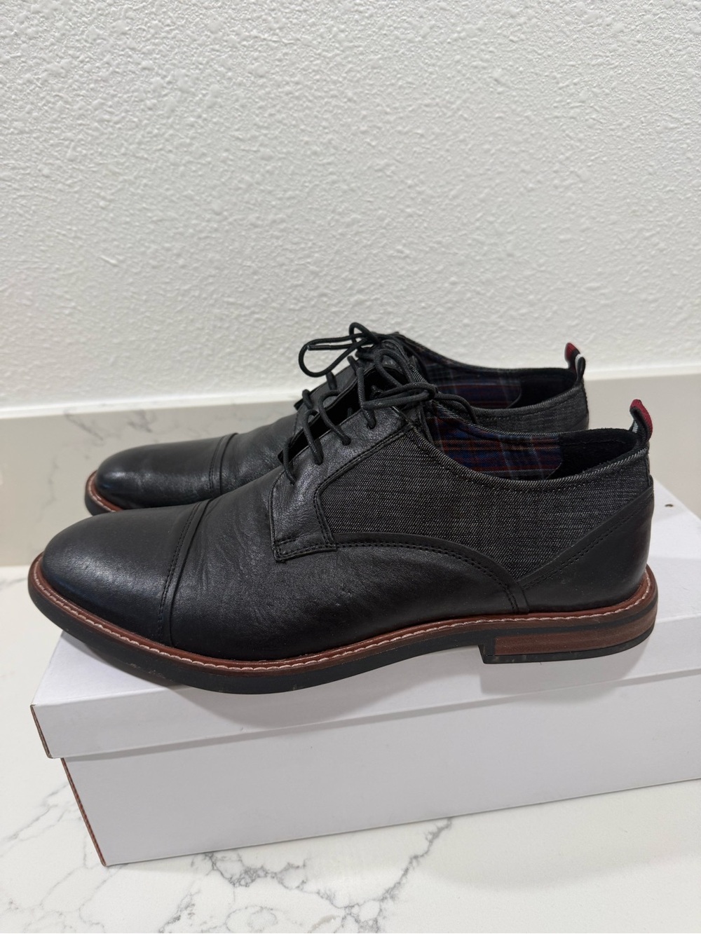 Ben Sherman Black Leather & Textile Cap-Toe Derby Shoes